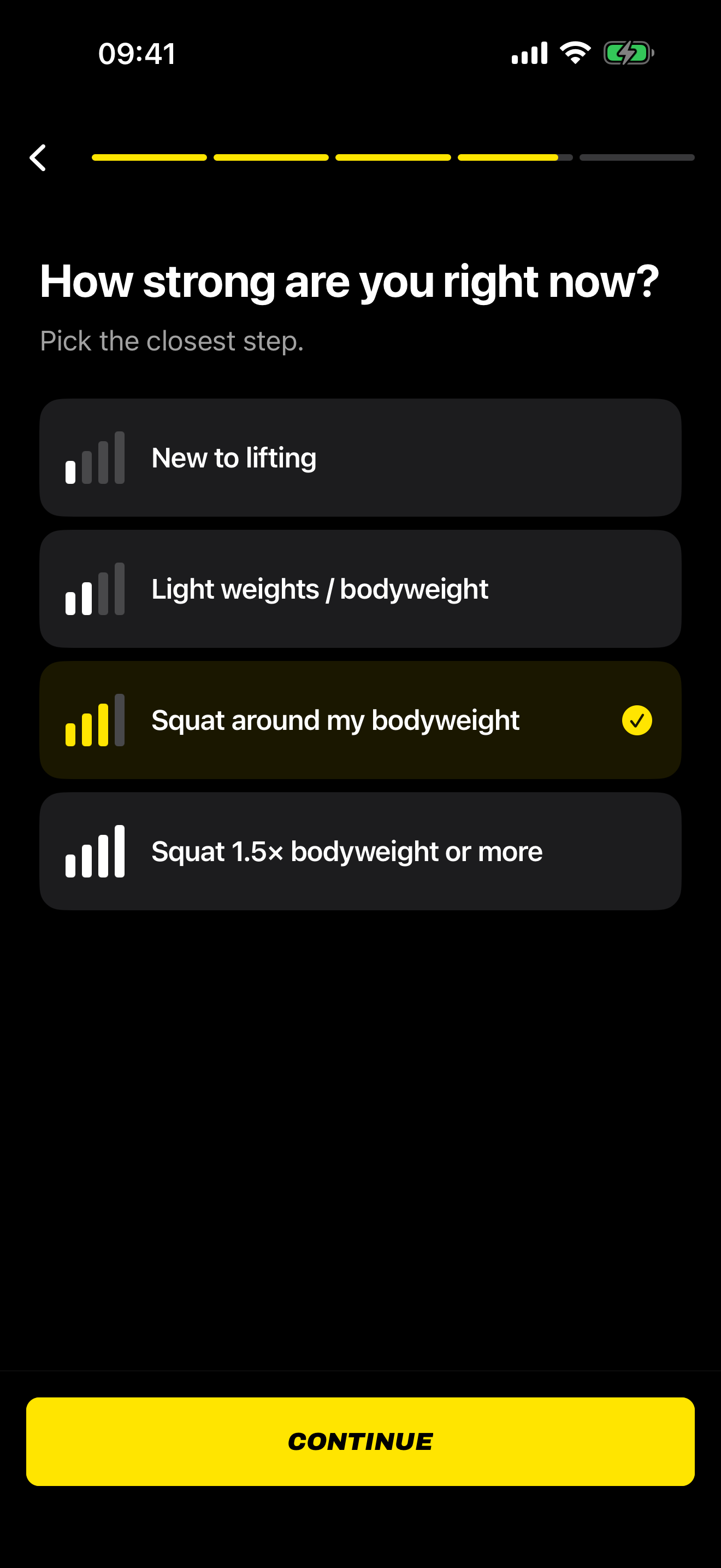 Entering a strength baseline