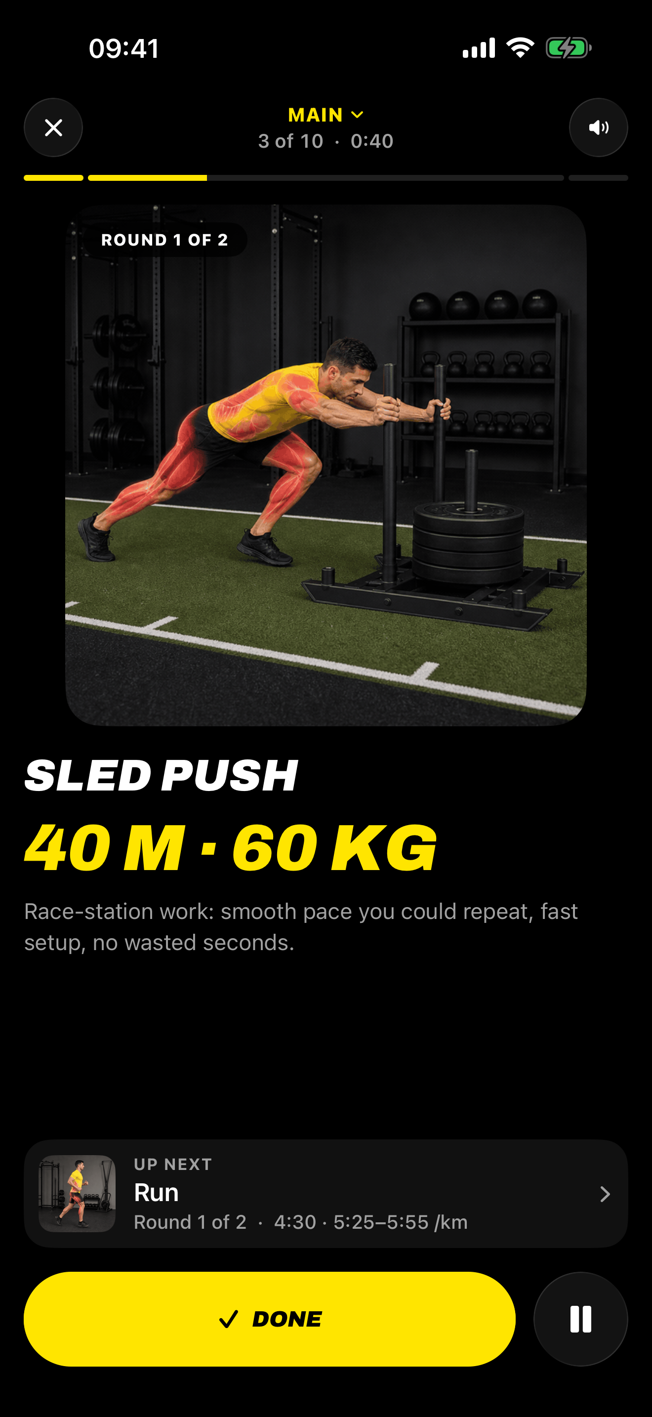 The ROXER guided workout player mid-session