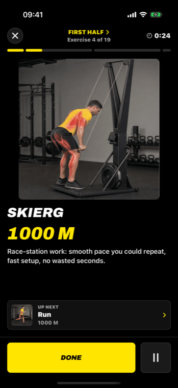 The guided workout player mid-session
